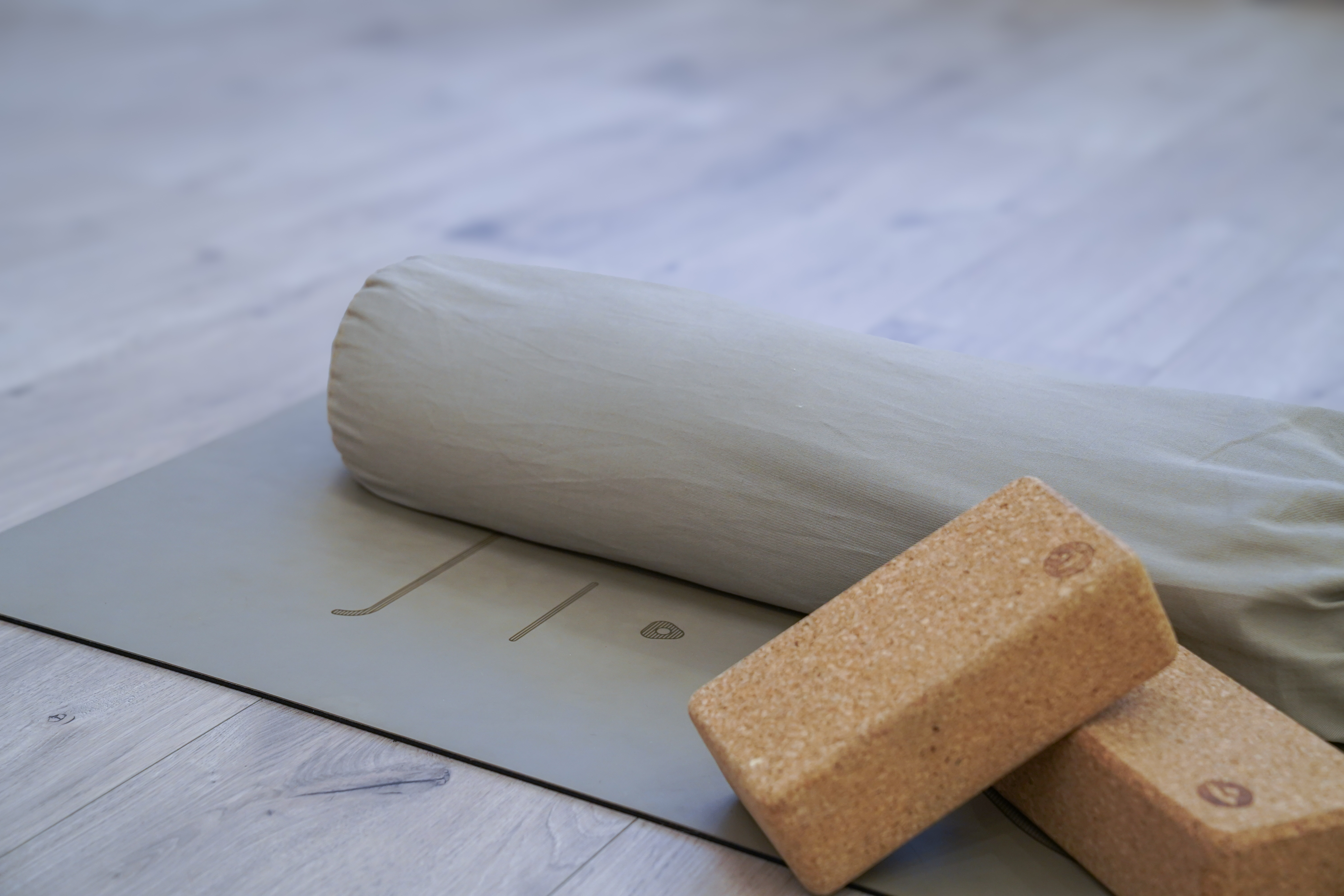 Yoga mat and cork blocks
