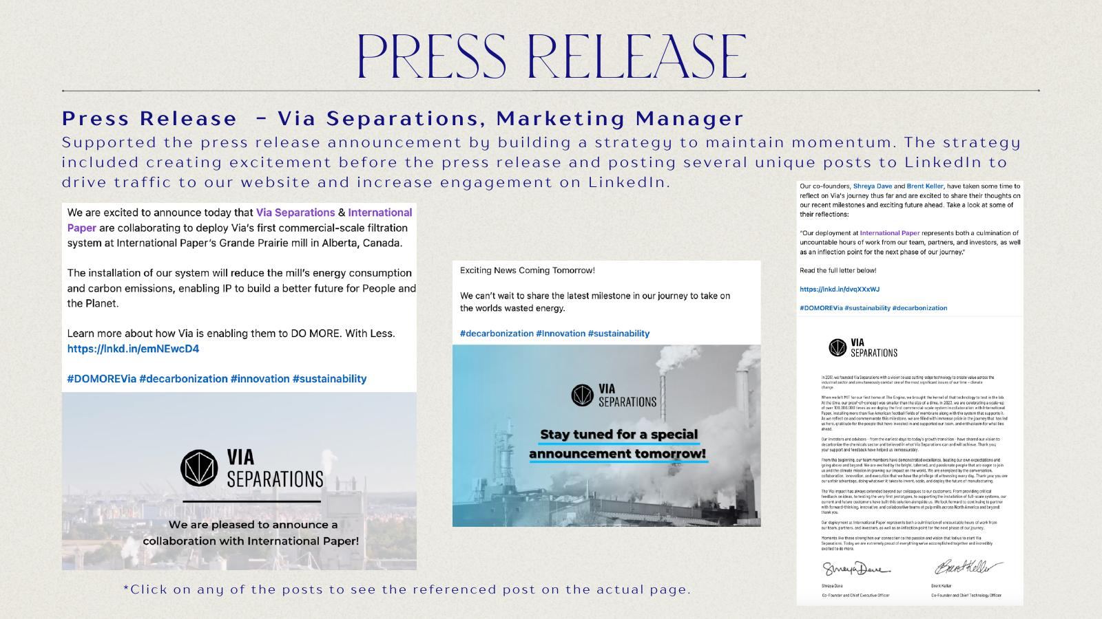 Press release LinkedIn posts